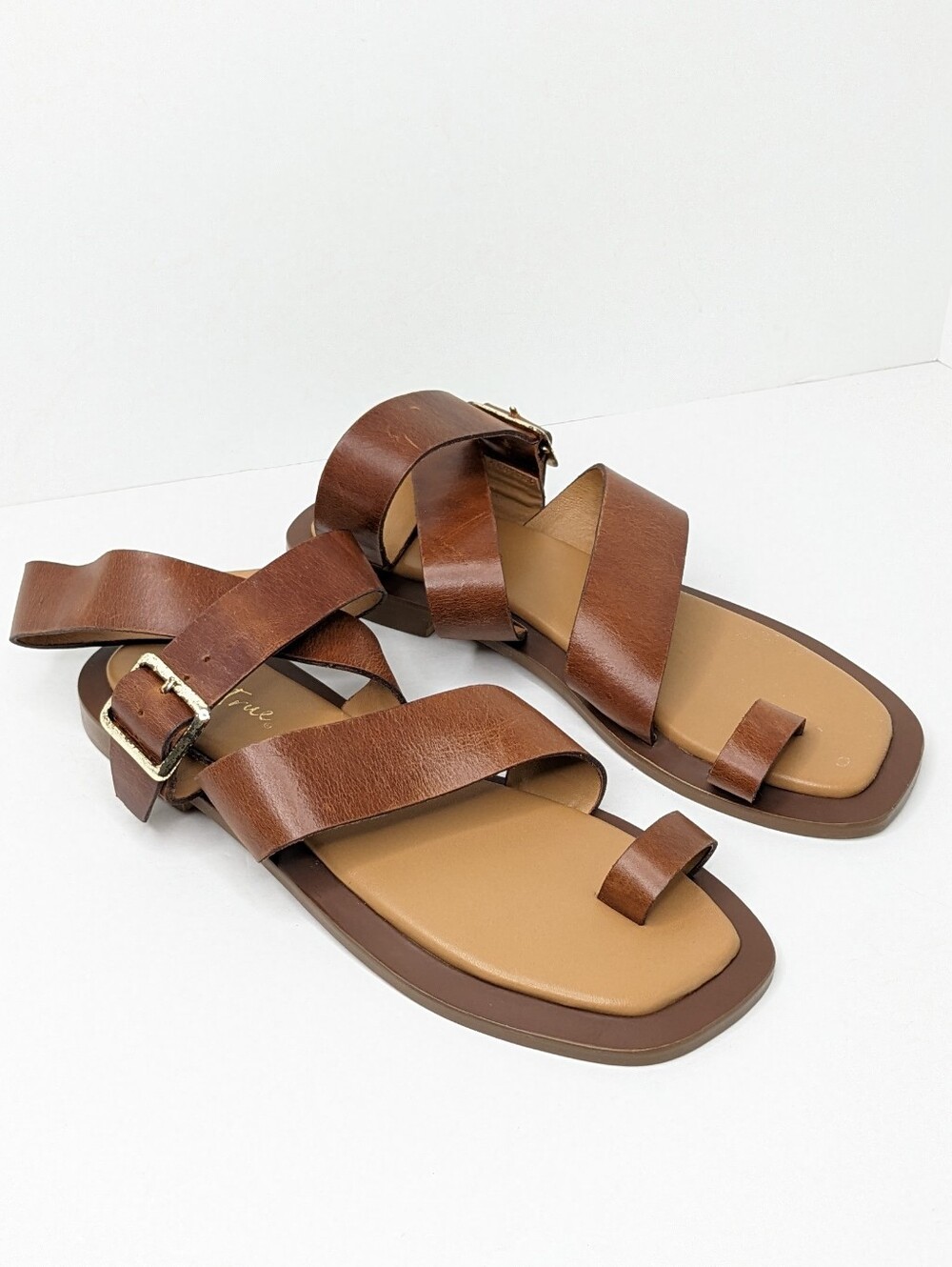 Diba True Cite See Strappy Flat Sandals Brown Leather Women's 10 - Picture 2 of 7